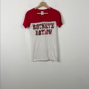 PINK Victoria Secret Squin Spellout Red & White Buckeye Nation Women XS T-Shirt